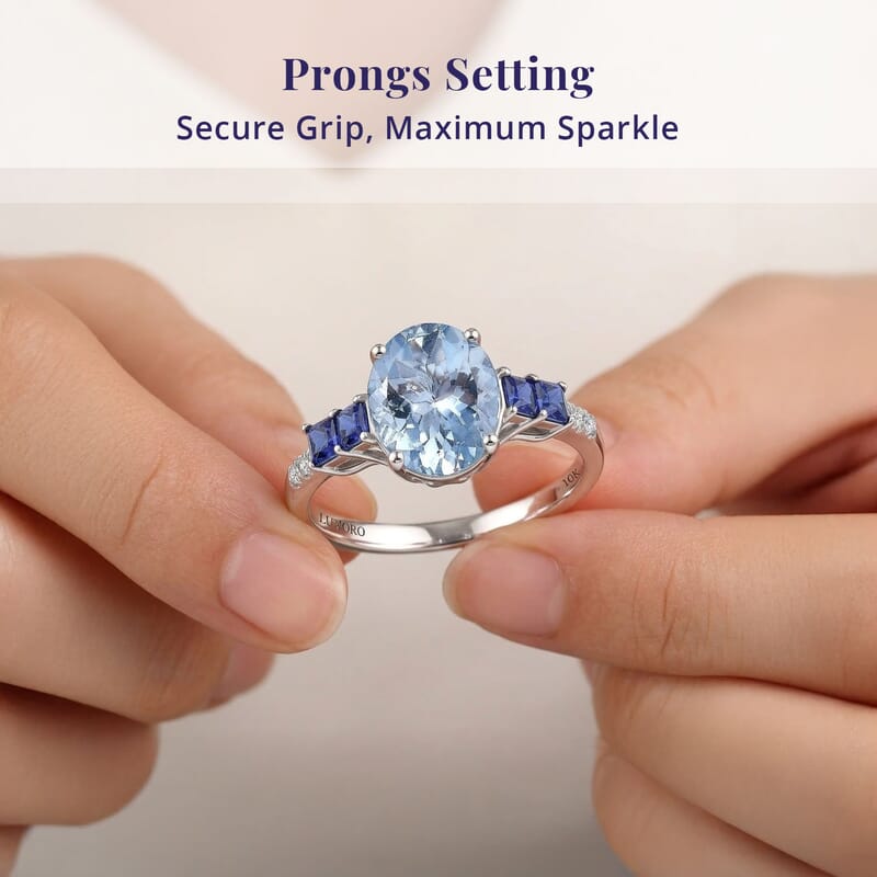 Certified & Appraised Luxoro AAA Santa Maria Aquamarine, Ceylon Sapphire and Diamond I2 2.80 ctw Ring in 10K White Gold (Size 5.0)