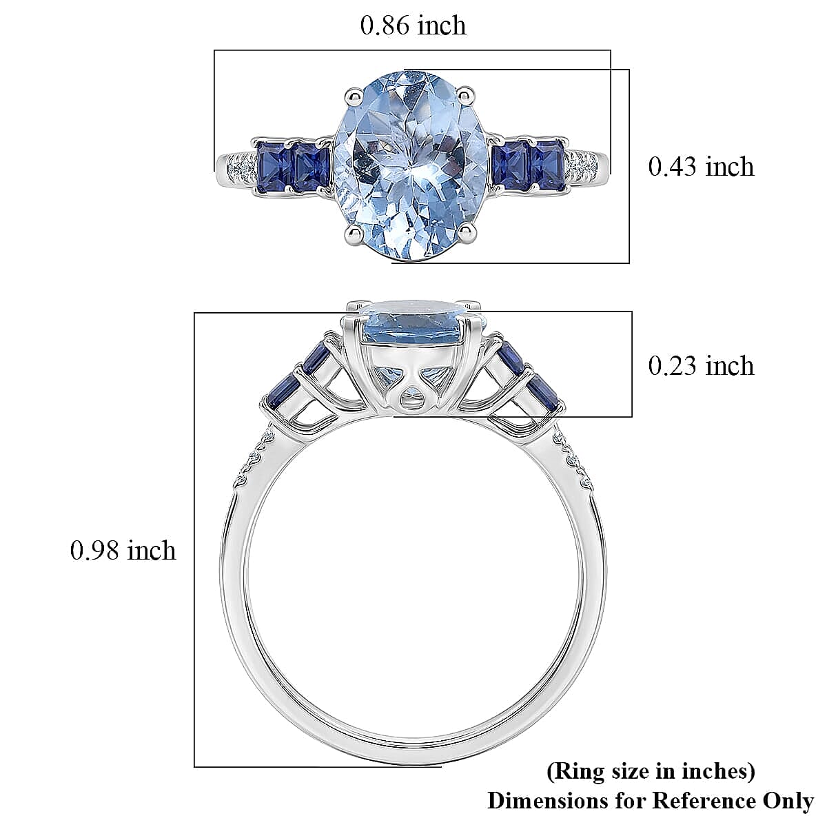 Certified & Appraised Luxoro AAA Santa Maria Aquamarine, Ceylon Sapphire and Diamond I2 2.80 ctw Ring in 10K White Gold (Size 5.0)
