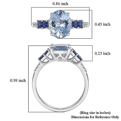 Certified & Appraised Luxoro AAA Santa Maria Aquamarine, Ceylon Sapphire and Diamond I2 2.80 ctw Ring in 10K White Gold (Size 5.0)