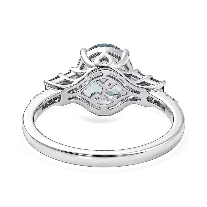 Certified & Appraised Luxoro AAA Santa Maria Aquamarine, Ceylon Sapphire and Diamond I2 2.80 ctw Ring in 10K White Gold (Size 5.0)