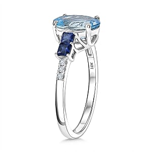 Certified & Appraised Luxoro AAA Santa Maria Aquamarine, Ceylon Sapphire and Diamond I2 2.80 ctw Ring in 10K White Gold (Size 7.50)