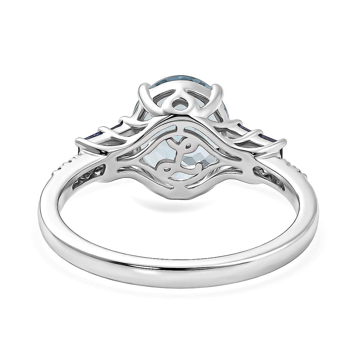 Certified & Appraised Luxoro AAA Santa Maria Aquamarine, Ceylon Sapphire and Diamond I2 2.80 ctw Ring in 10K White Gold (Size 8.0) image number 4