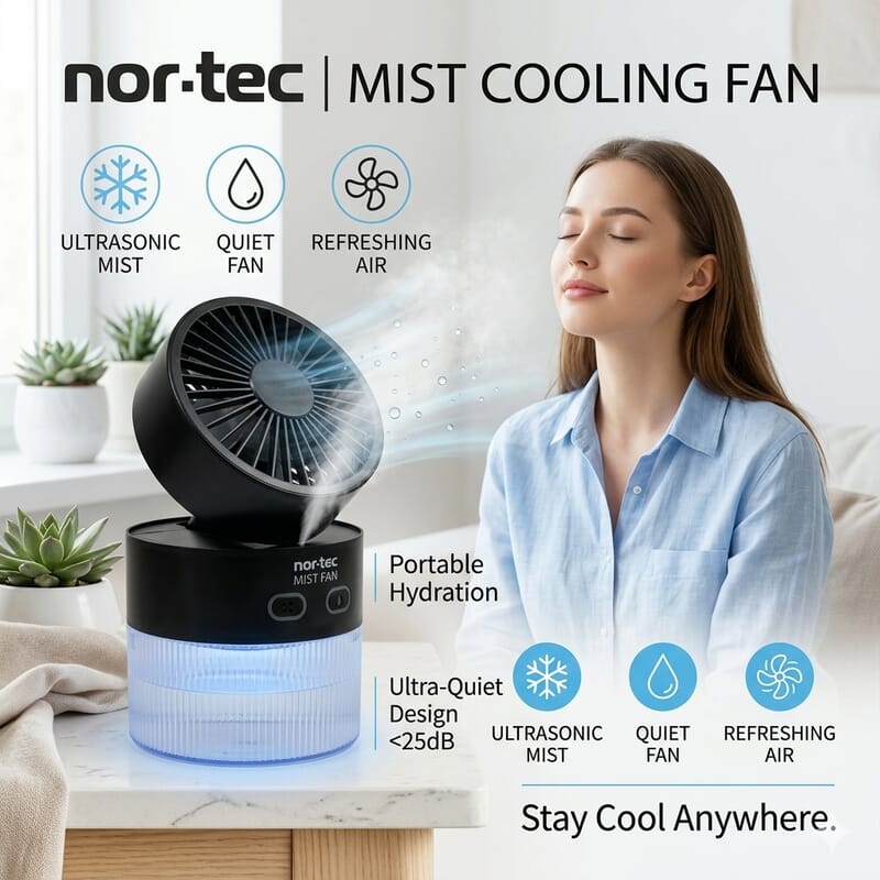 Closeout Nor-tec Desktop Mist Cooling Fan -Black
