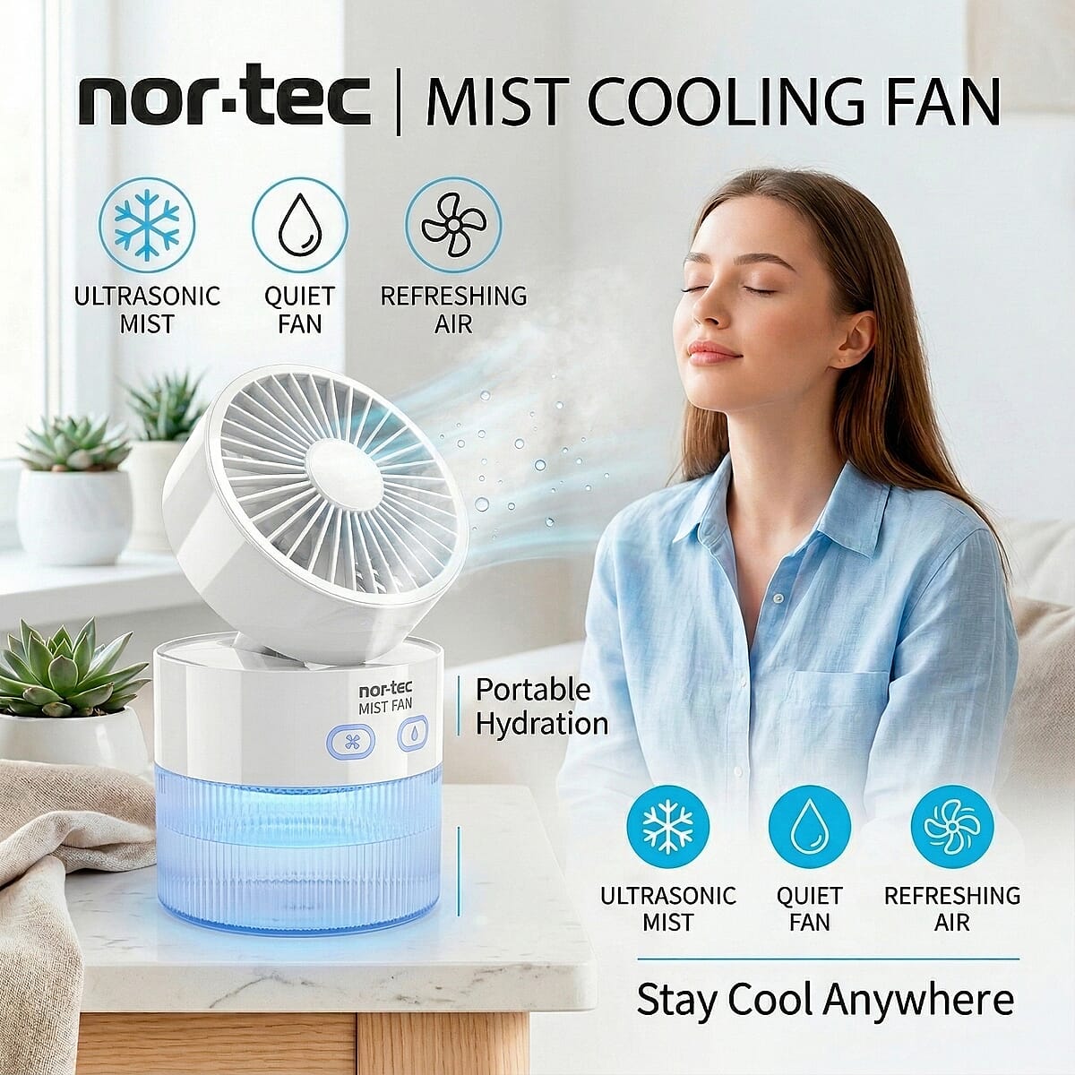 Closeout Nor-tec Desktop Mist Cooling Fan -White image number 4