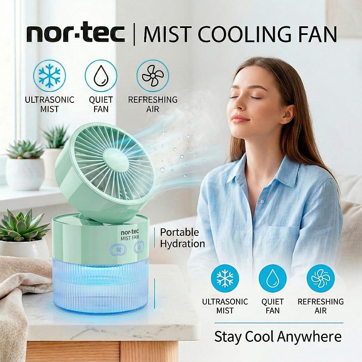 Closeout Nor-tec Desktop Mist Cooling Fan -Green image number 4