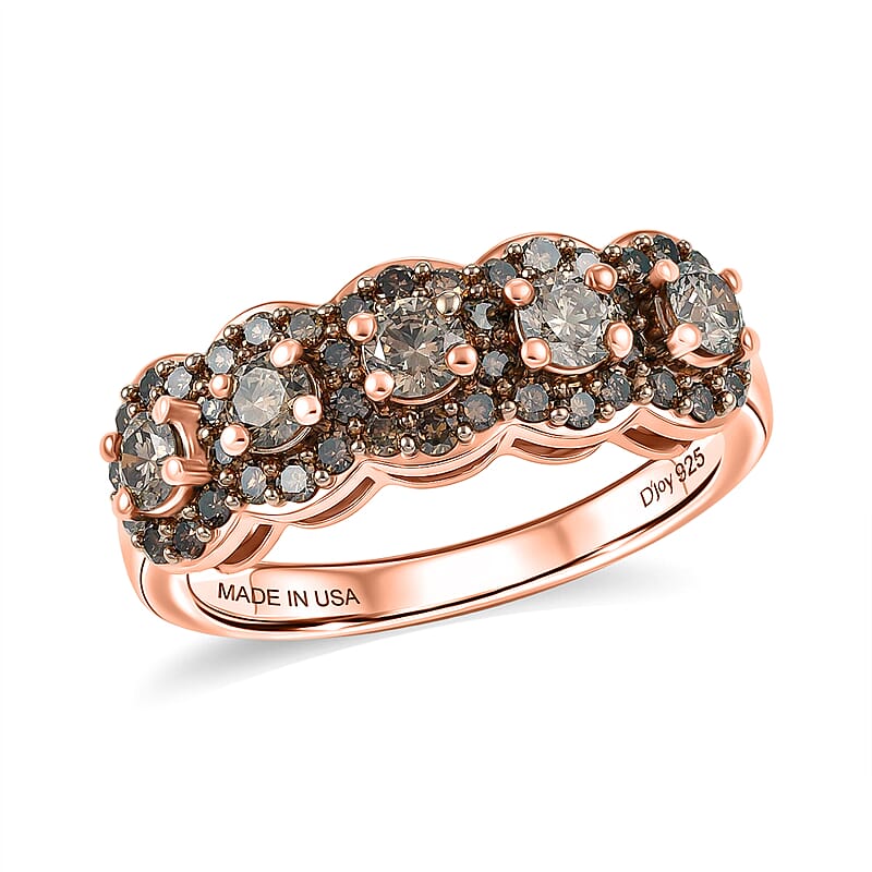 D'Joy Natural Champagne Diamond 1.00 ctw Circle of Brilliance Ring in 18K Vermeil Rose Gold Sterling Silver (Size 6.0)