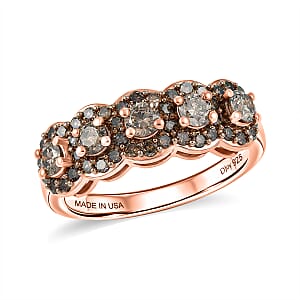 D'Joy Natural Champagne Diamond 1.00 ctw Circle of Brilliance Ring in 18K Vermeil Rose Gold Sterling Silver (Size 7.0)