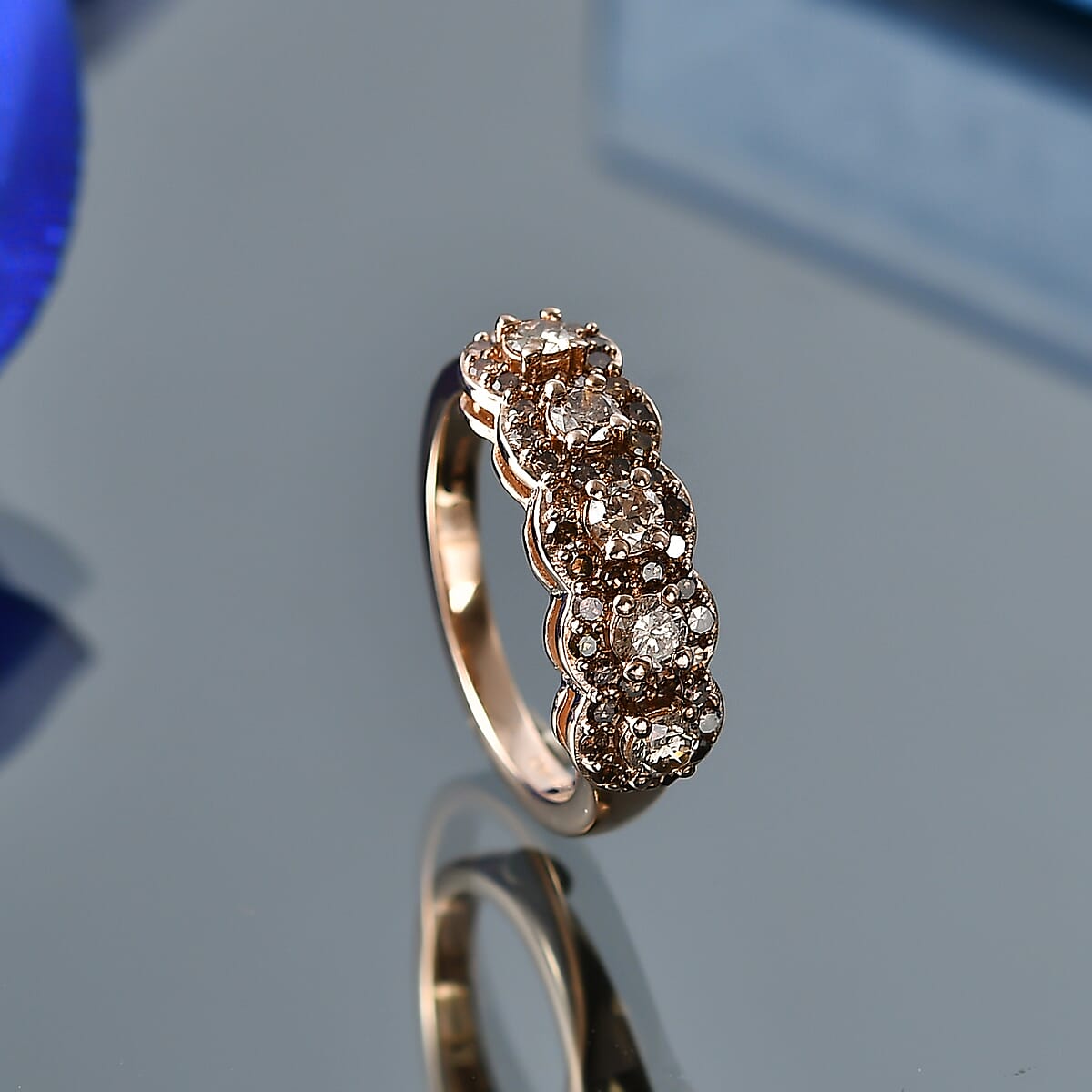 D'Joy Natural Champagne Diamond 1.00 ctw Circle of Brilliance Ring in 18K Vermeil Rose Gold Sterling Silver (Size 7.0) image number 1