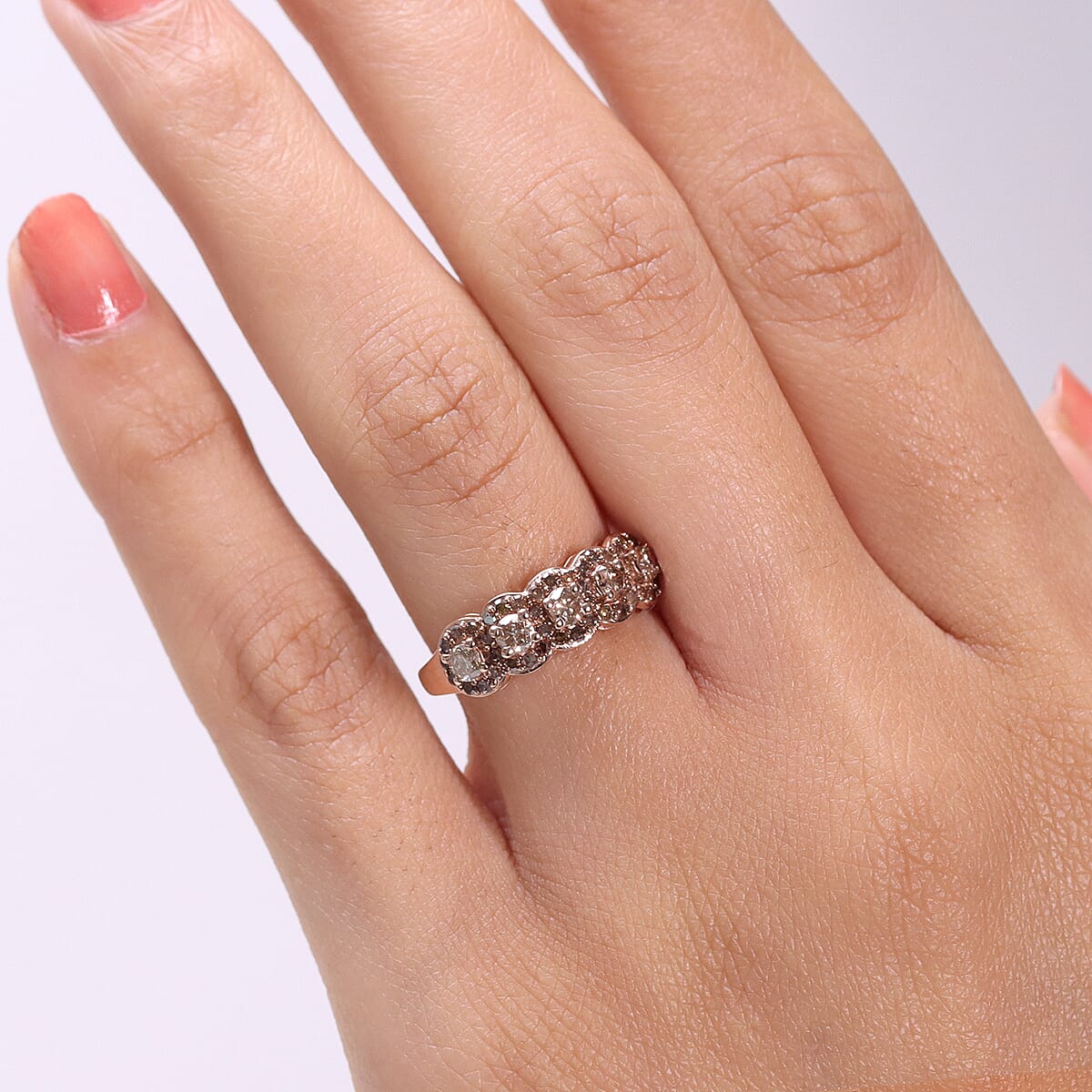 D'Joy Natural Champagne Diamond 1.00 ctw Circle of Brilliance Ring in 18K Vermeil Rose Gold Sterling Silver (Size 7.0) image number 2