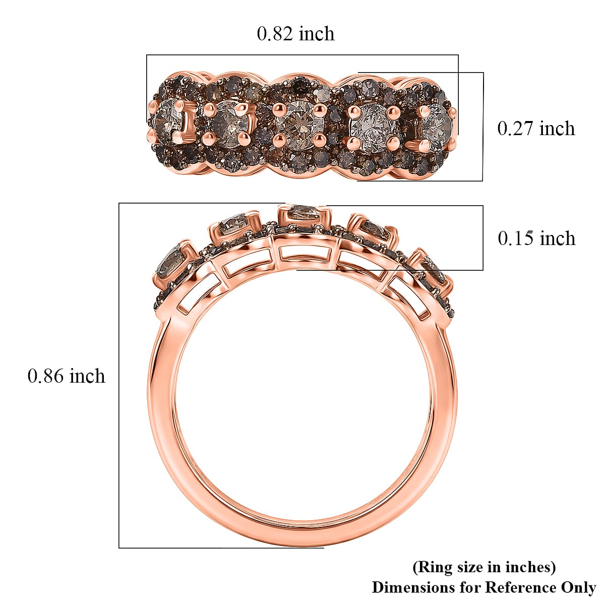 D'Joy Natural Champagne Diamond 1.00 ctw Circle of Brilliance Ring in 18K Vermeil Rose Gold Sterling Silver (Size 8.0) image number 5