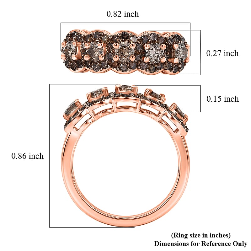 D'Joy Natural Champagne Diamond 1.00 ctw Circle of Brilliance Ring in 18K Vermeil Rose Gold Sterling Silver (Size 8.0)