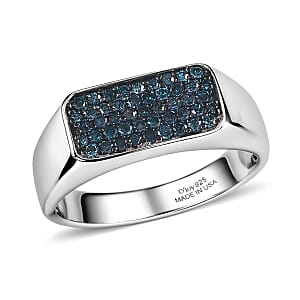 D'Joy Blue Diamond 0.50 ctw Men's Ring in Rhodium Over Sterling Silver (Size 10.0)