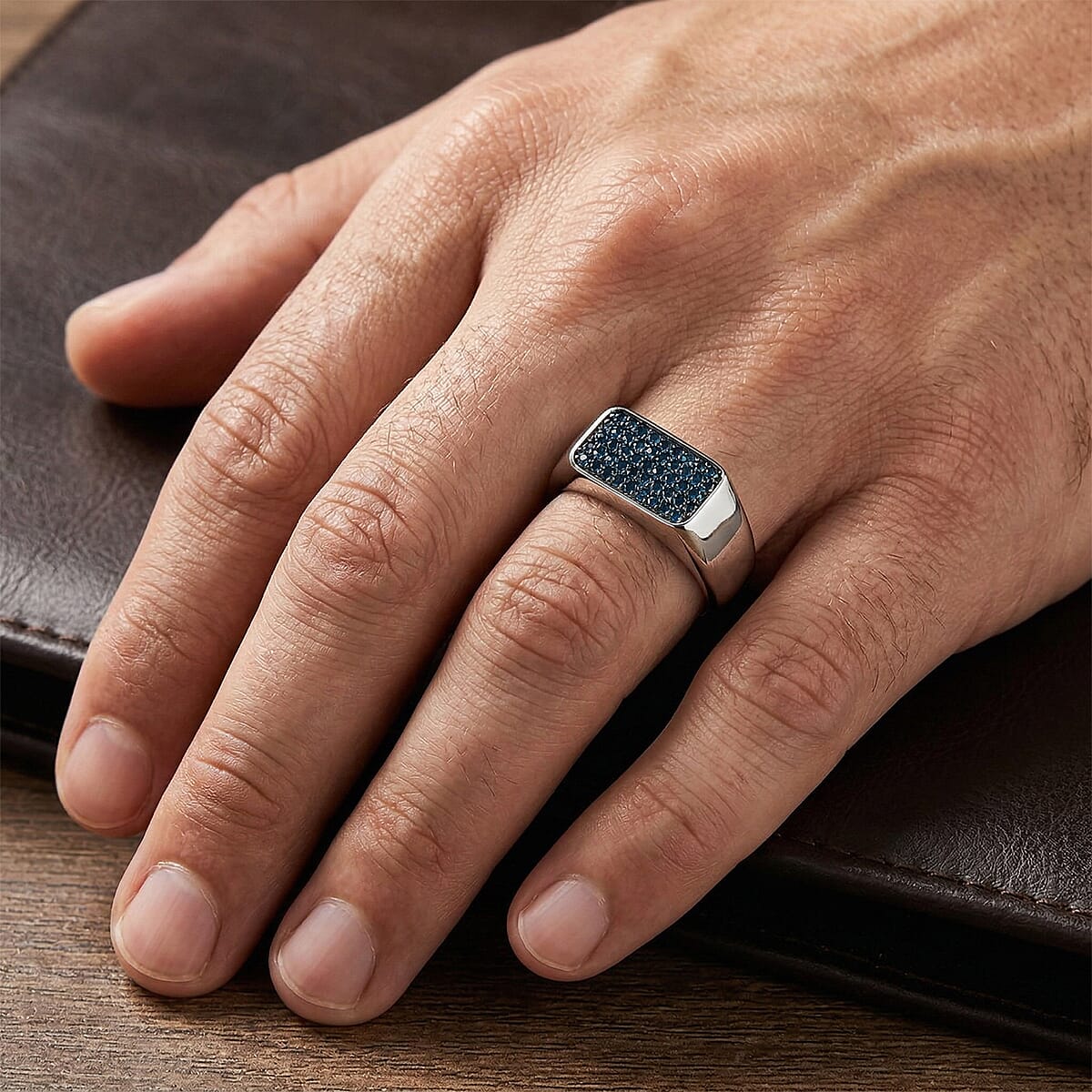 D'Joy Blue Diamond 0.50 ctw Men's Ring in Rhodium Over Sterling Silver (Size 11.0) image number 2