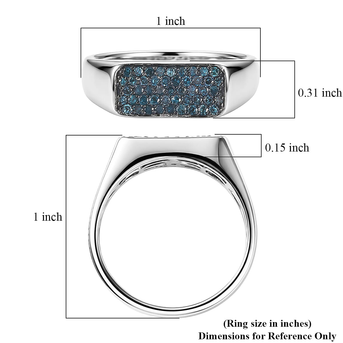 D'Joy Blue Diamond 0.50 ctw Men's Ring in Rhodium Over Sterling Silver (Size 12.0) image number 5