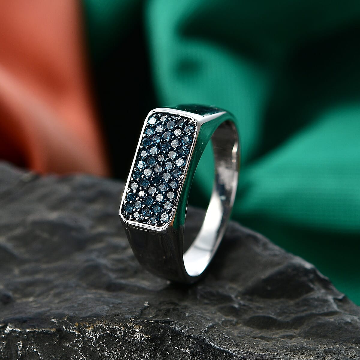 D'Joy Blue Diamond 0.50 ctw Men's Ring in Rhodium Over Sterling Silver (Size 14.0) image number 1