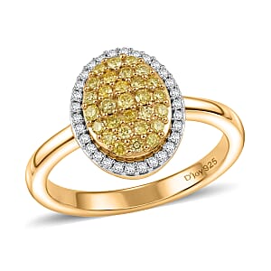 D'Joy Natural Yellow and White Diamond 0.50 ctw Sunburst Halo Ring in 18K Vermeil Yellow Gold Sterling Silver (Size 5.0) 