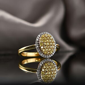 D'Joy Natural Yellow and White Diamond 0.50 ctw Sunburst Halo Ring in 18K Vermeil Yellow Gold Sterling Silver (Size 6.0) 