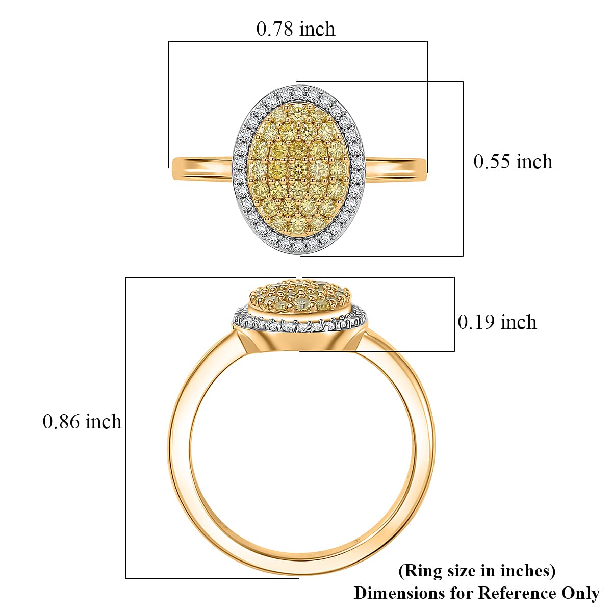 D'Joy Natural Yellow and White Diamond 0.50 ctw Sunburst Halo Ring in 18K Vermeil Yellow Gold Sterling Silver (Size 6.0)  image number 5