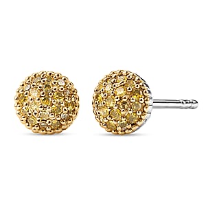 EverTrue Yellow Diamond 0.20 ctw Sunburst Earrings in Platinum Bond 