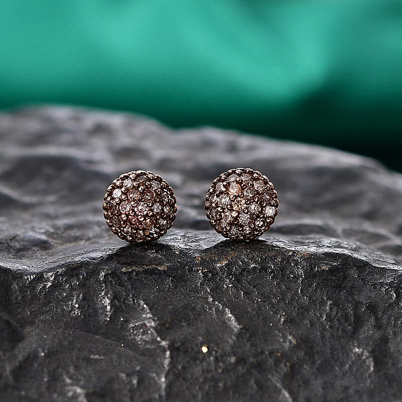 EverTrue Natural Champagne Diamond 0.20 ctw Sunburst Earrings in 18K RG Plated