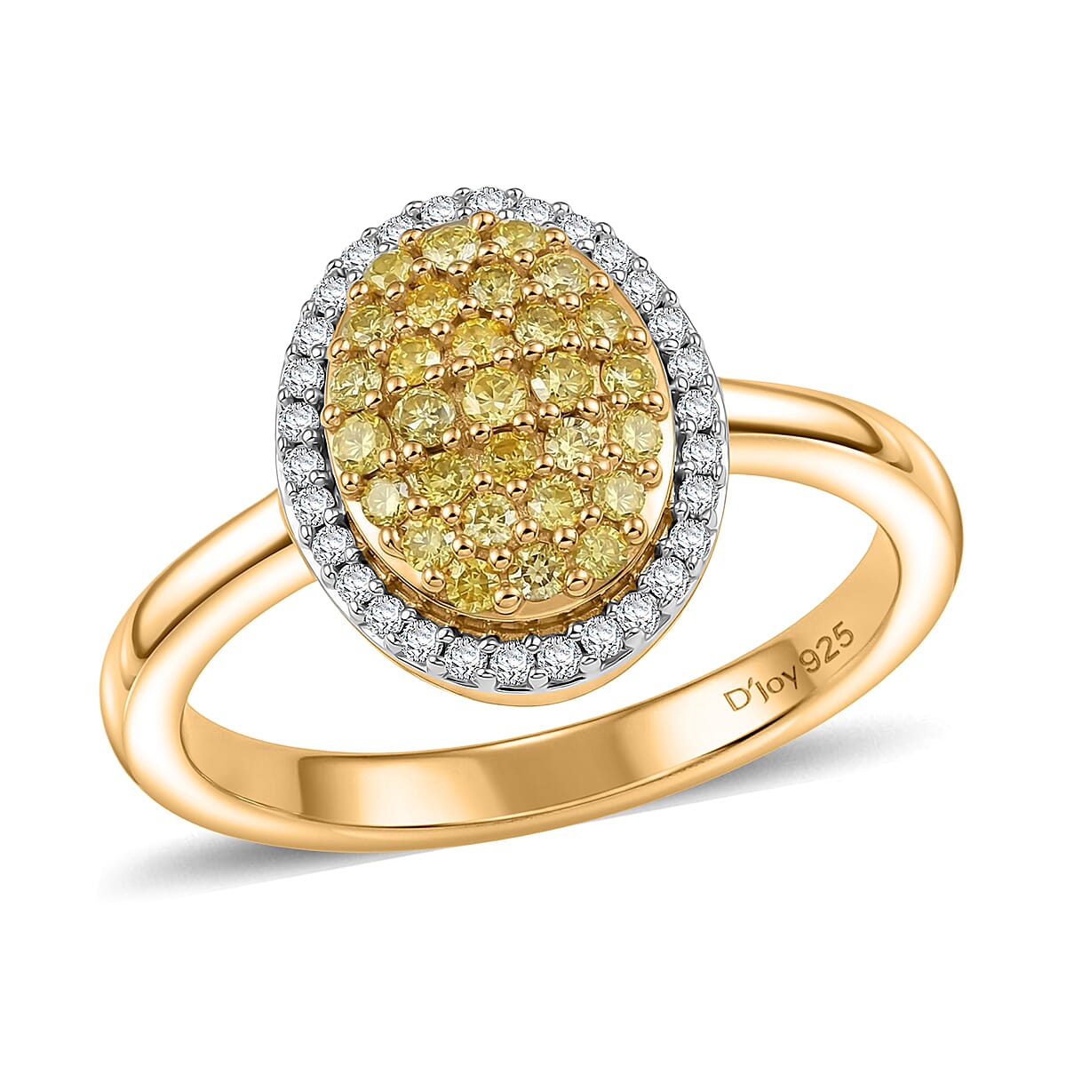 D'Joy Natural Yellow and White Diamond Cluster Ring in 18K Vermeil YG Sterling Silver (Size 10.0) 0.50 ctw