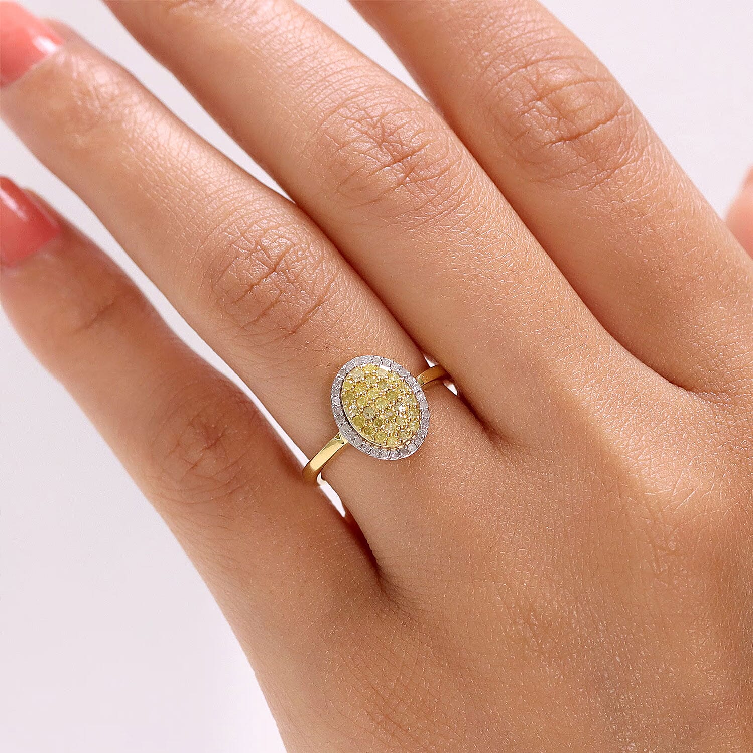 D'Joy Natural Yellow and White Diamond 0.50 ctw Sunburst Halo Ring in 18K Vermeil Yellow Gold Sterling Silver (Size 9.0)