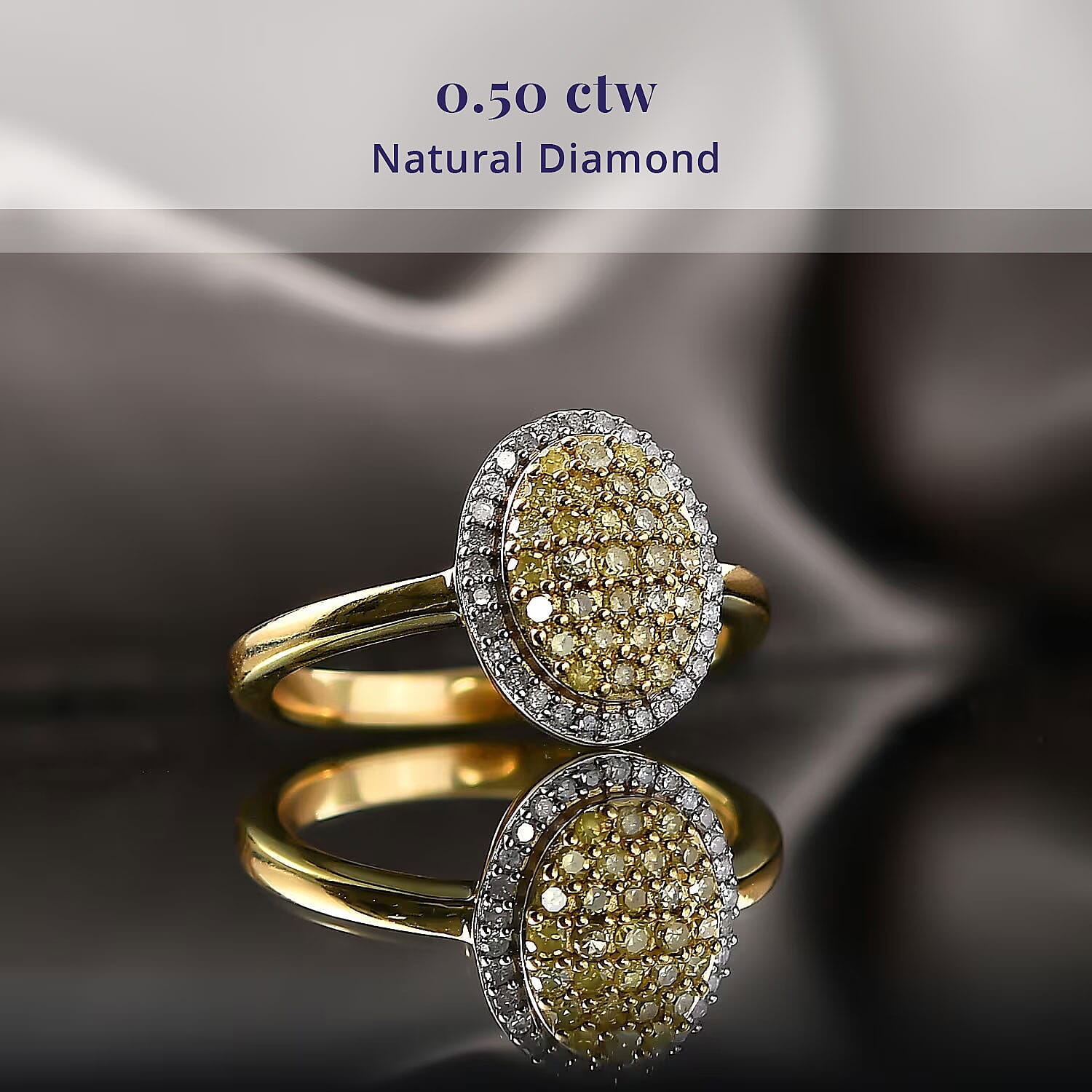 D'Joy Natural Yellow and White Diamond 0.50 ctw Sunburst Halo Ring in 18K Vermeil Yellow Gold Sterling Silver (Size 9.0)