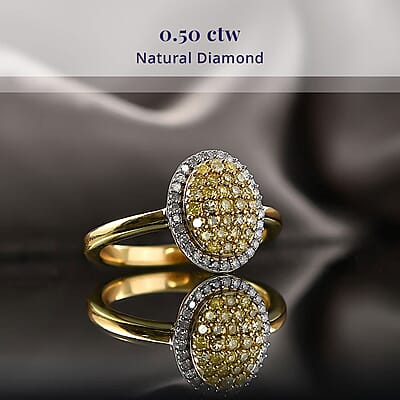 D'Joy Natural Yellow and White Diamond 0.50 ctw Sunburst Halo Ring in 18K Vermeil Yellow Gold Sterling Silver (Size 9.0)