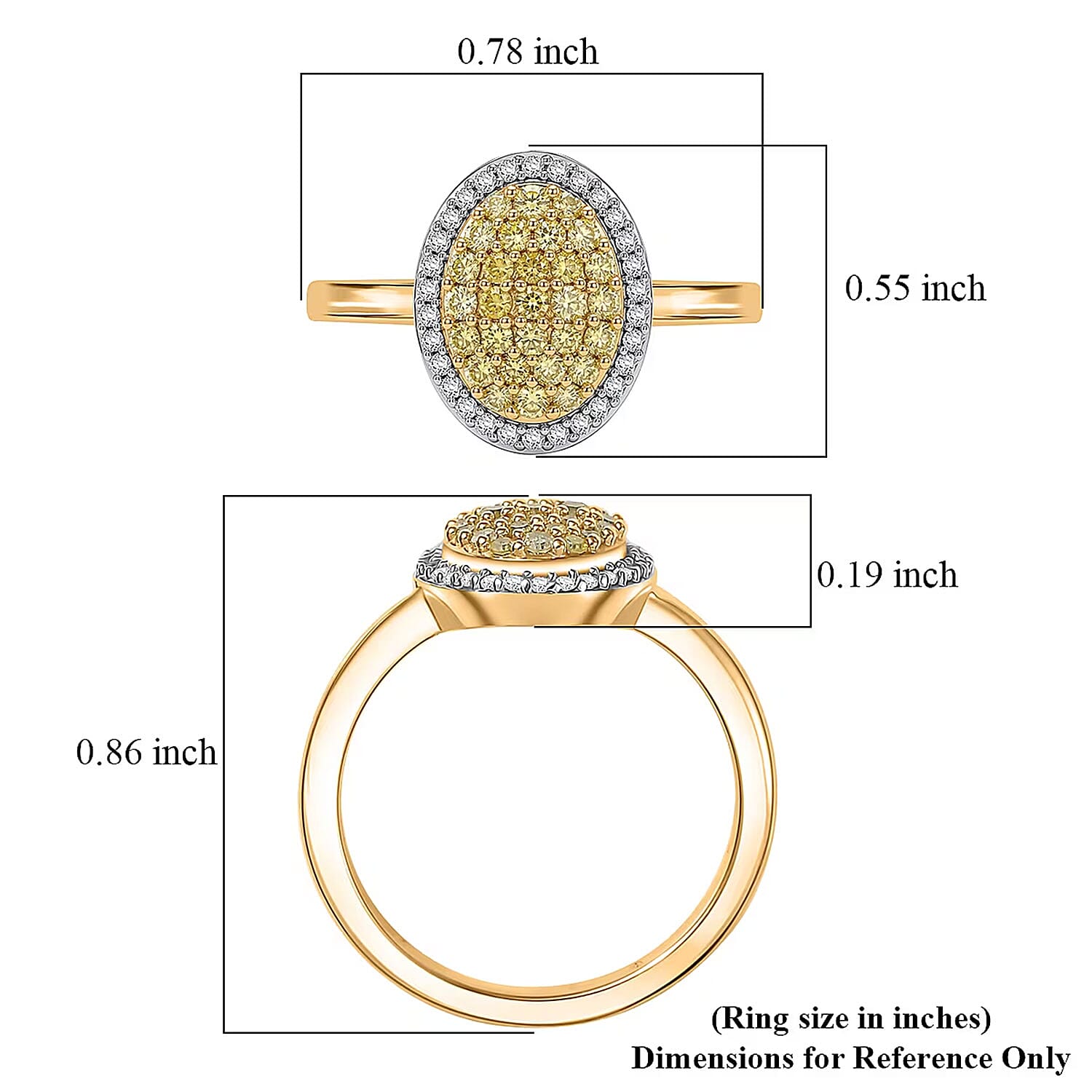 D'Joy Natural Yellow and White Diamond 0.50 ctw Sunburst Halo Ring in 18K Vermeil Yellow Gold Sterling Silver (Size 9.0)