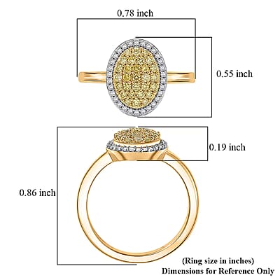 D'Joy Natural Yellow and White Diamond 0.50 ctw Sunburst Halo Ring in 18K Vermeil Yellow Gold Sterling Silver (Size 9.0)