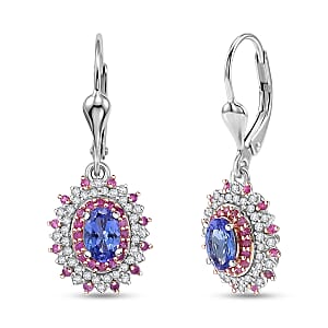 D'Joy Premium Tanzanite and Multi Gemstone 1.65 ctw Earrings in Rhodium Over Sterling Silver