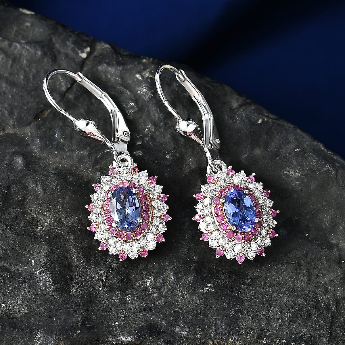 D'Joy Premium Tanzanite and Multi Gemstone 1.65 ctw Earrings in Rhodium Over Sterling Silver image number 1
