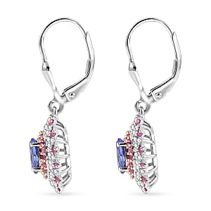 D'Joy Premium Tanzanite and Multi Gemstone 1.65 ctw Earrings in Rhodium Over Sterling Silver