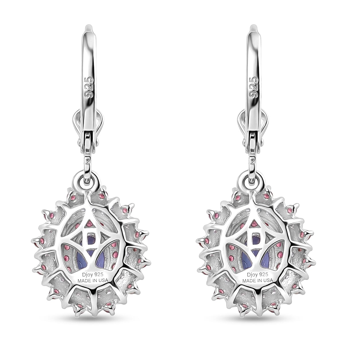 D'Joy Premium Tanzanite and Multi Gemstone 1.65 ctw Floral Bloom Earrings in Rhodium Over Sterling Silver