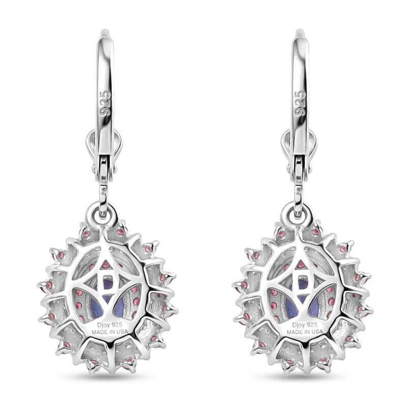 D'Joy Premium Tanzanite and Multi Gemstone 1.65 ctw Floral Bloom Earrings in Rhodium Over Sterling Silver