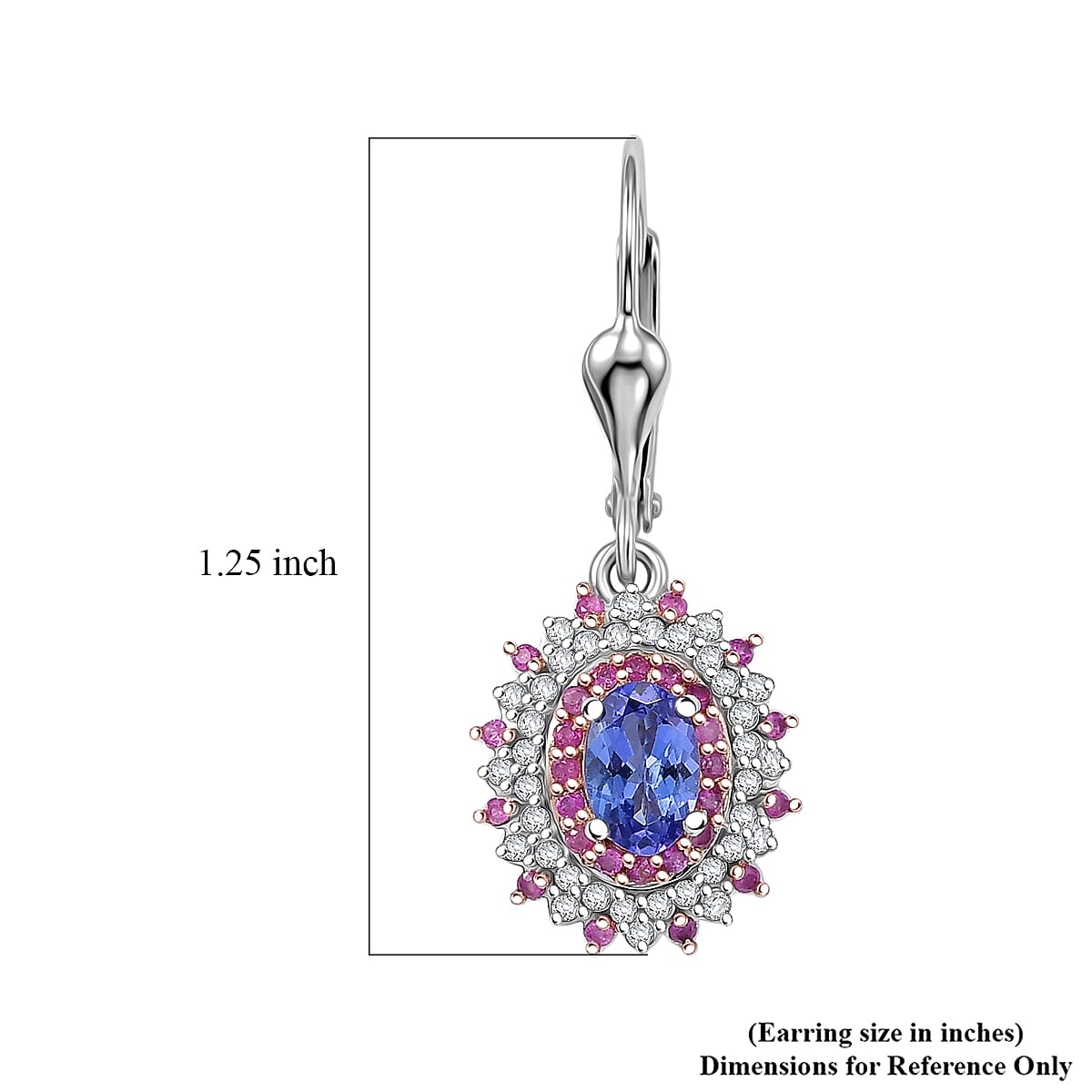 D'Joy Premium Tanzanite and Multi Gemstone 1.65 ctw Floral Bloom Earrings in Rhodium Over Sterling Silver