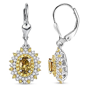 D'Joy Premium Yellow Tanzanite and Multi Gemstone 1.85 ctw Earrings in Rhodium Over Sterling Silver