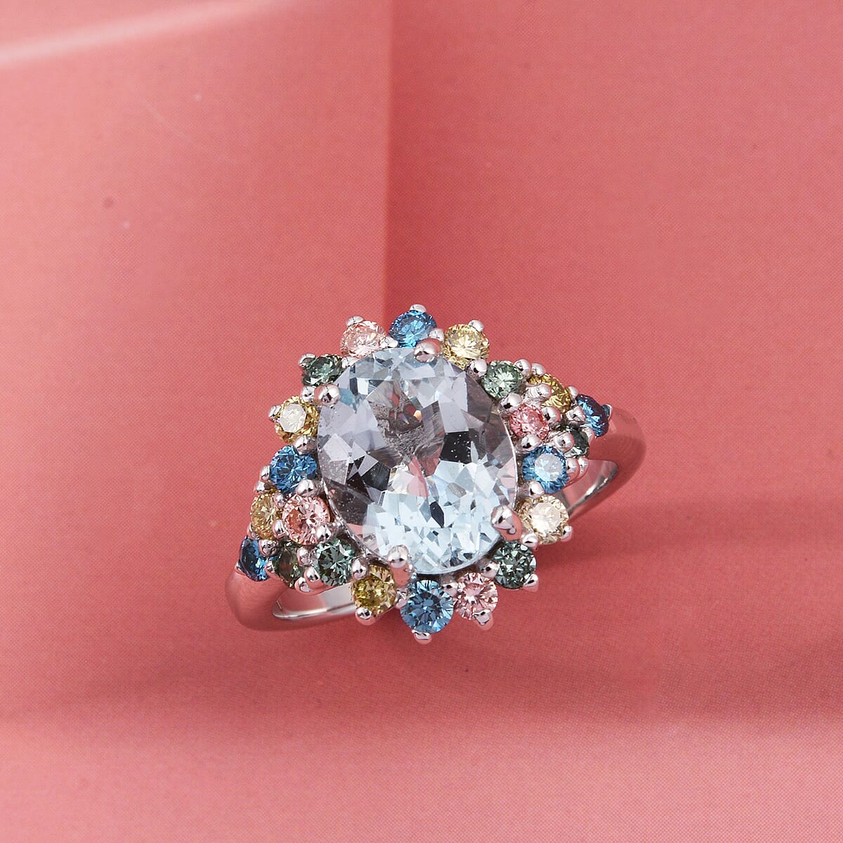 AAA Mangoro Aquamarine and Luxuriant Lab Grown Multi Diamond (IR) (SI) 3.00 ctw Ring in Rhodium Over Sterling Silver (Size 10.0) image number 2