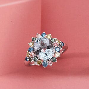 AAA Mangoro Aquamarine and Luxuriant Lab Grown Multi Diamond (IR) (SI) 3.00 ctw Ring in Rhodium Over Sterling Silver (Size 10.0)