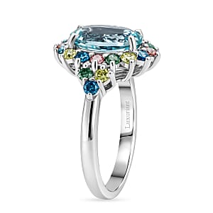 AAA Mangoro Aquamarine and Luxuriant Lab Grown Multi Diamond (IR) (SI) 3.00 ctw Ring in Rhodium Over Sterling Silver (Size 10.0)