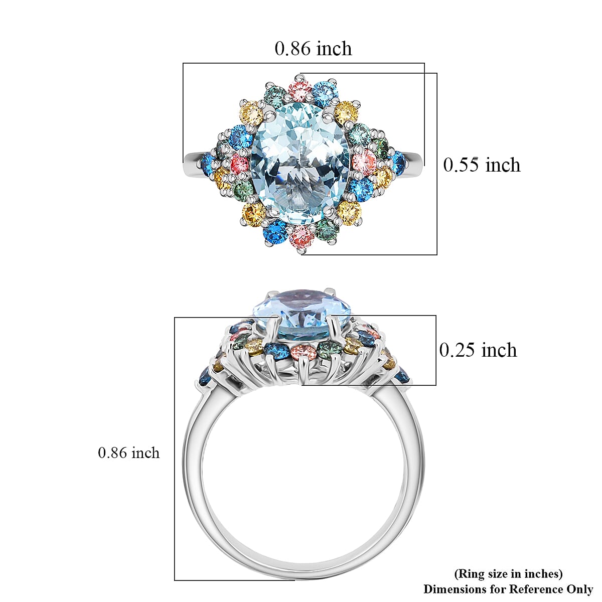 AAA Mangoro Aquamarine and Luxuriant Lab Grown Multi Diamond (IR) (SI) 3.00 ctw Ocean Bloom Ring in Rhodium Over Sterling Silver (Size 10.0)