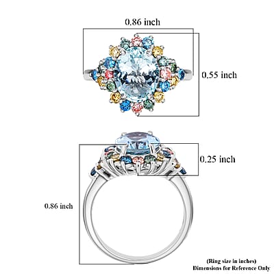 AAA Mangoro Aquamarine and Luxuriant Lab Grown Multi Diamond (IR) (SI) 3.00 ctw Ocean Bloom Ring in Rhodium Over Sterling Silver (Size 10.0)