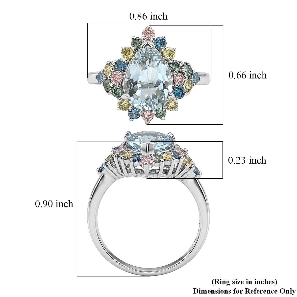 AAA Mangoro Aquamarine and Luxuriant Lab Grown Multi Diamond (IR) (SI) 3.00 ctw Ocean Bloom Ring in Rhodium Over Sterling Silver (Size 10.0)