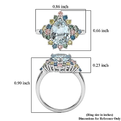 AAA Mangoro Aquamarine and Luxuriant Lab Grown Multi Diamond (IR) (SI) 3.00 ctw Ocean Bloom Ring in Rhodium Over Sterling Silver (Size 10.0)