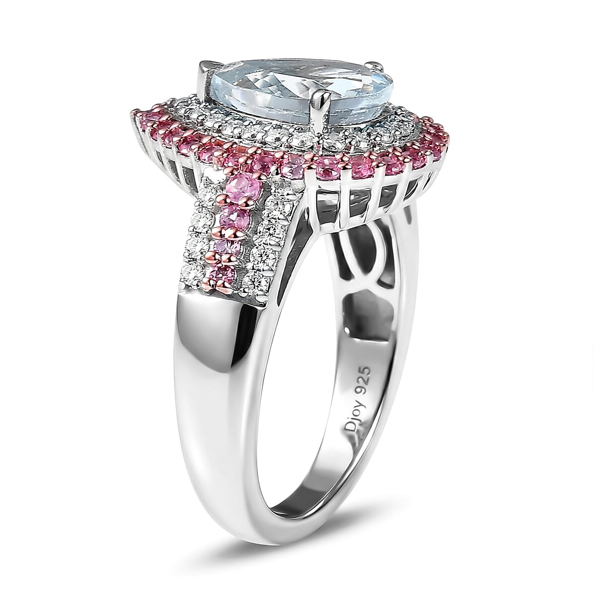 D'Joy Mangoro Santo Aquamarine, Multi Gemstone Ring in Rhodium Over Sterling Silver 2.60 ctw (Size 10.0)