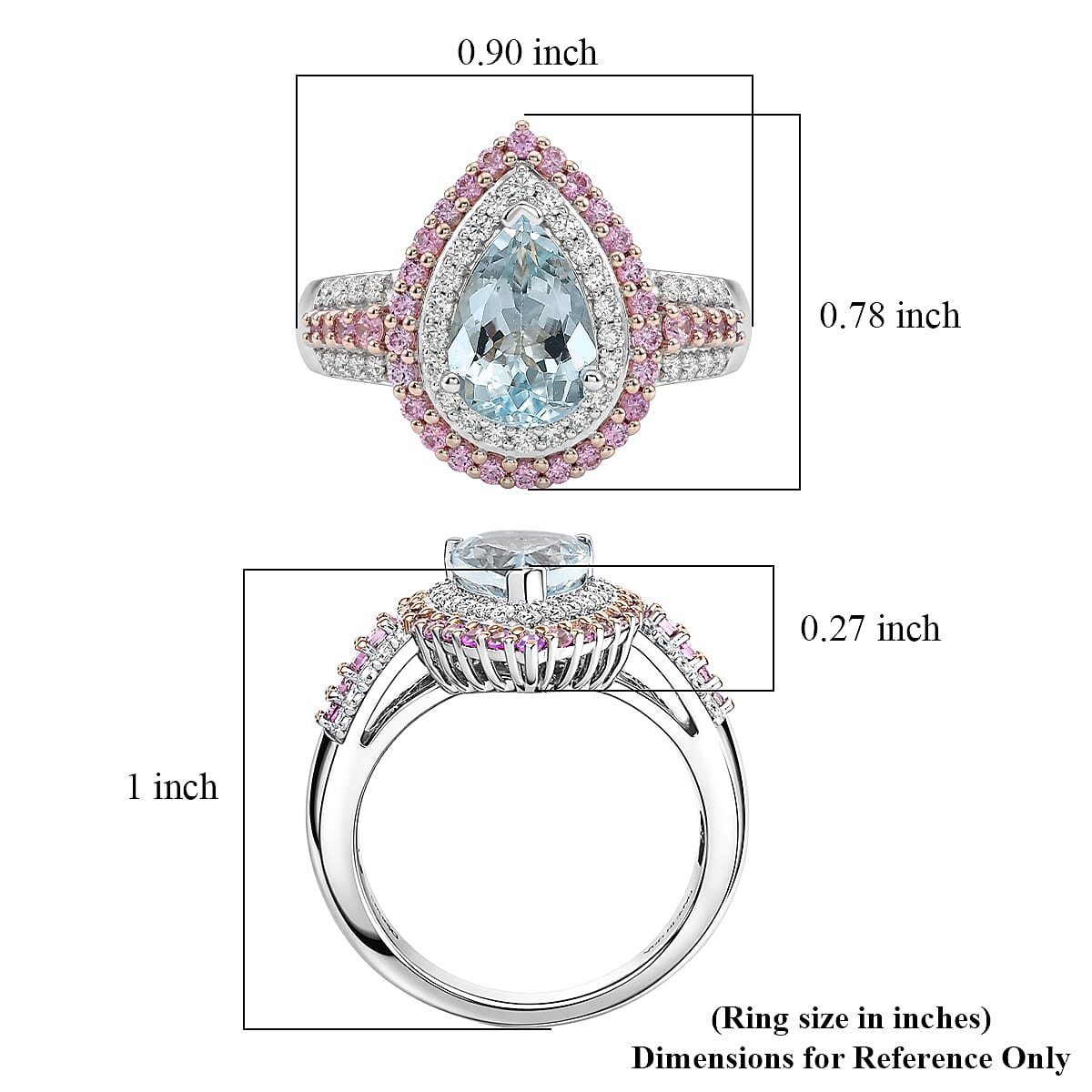 D'Joy Mangoro Santo Aquamarine, Multi Gemstone Ring in Rhodium Over Sterling Silver 2.60 ctw (Size 10.0)