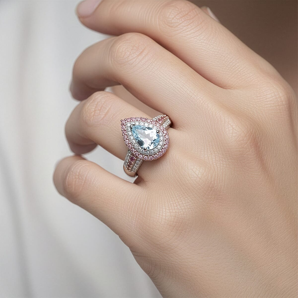 D'Joy Premium Mangoro Santo Aquamarine and Multi Gemstone 2.60 ctw Ring in Rhodium Over Sterling Silver (Size 7.0) image number 2