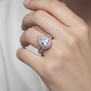 D'Joy Premium Mangoro Santo Aquamarine and Multi Gemstone 2.60 ctw Ring in Rhodium Over Sterling Silver (Size 7.0)