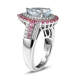 D'Joy Premium Mangoro Santo Aquamarine and Multi Gemstone 2.60 ctw Ring in Rhodium Over Sterling Silver (Size 7.0)