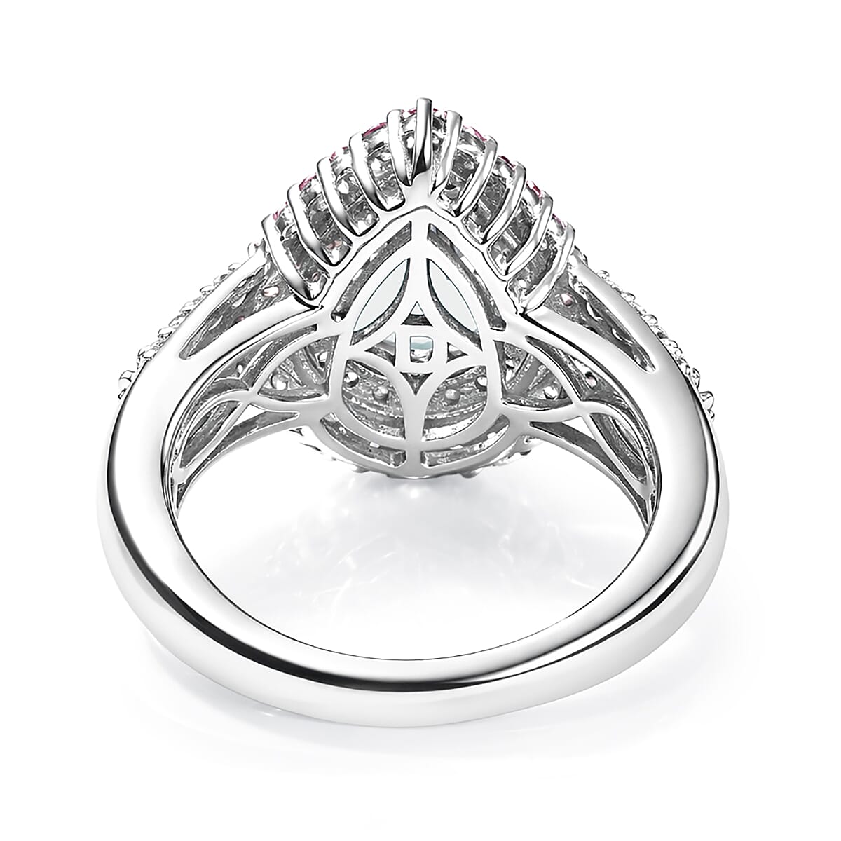 D'Joy Premium Mangoro Santo Aquamarine and Multi Gemstone 2.60 ctw Ring in Rhodium Over Sterling Silver (Size 7.0) image number 4